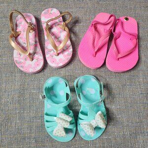 3 Lot Girls Sandals Pink Blue Flip Flops Size 5-7